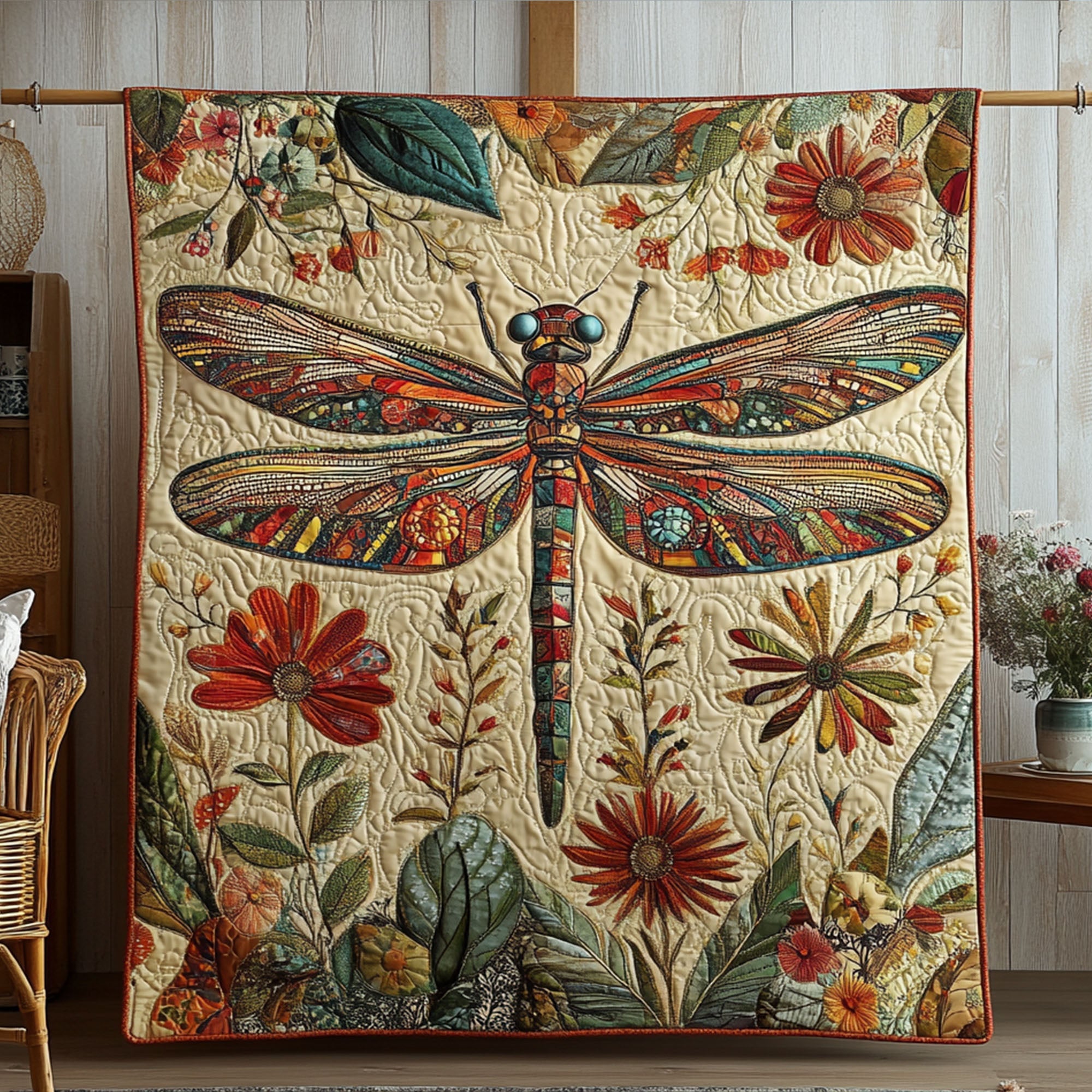 Enchanted Garden Flight Quilted Blanket Cute Colorful Blanket Birthday Presents For Dragonfly Lovers