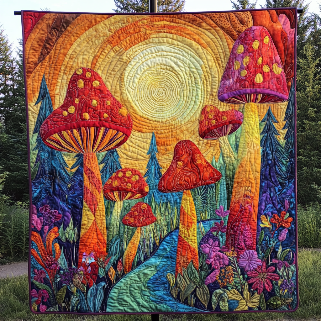 Enchanted Shrooms Quilted Blanket Cute Colorful Blanket Mushroom Lover Gifts Enchanted Shrooms Quilted Blanket Cute Colorful Blanket Mushroom Lover Gifts