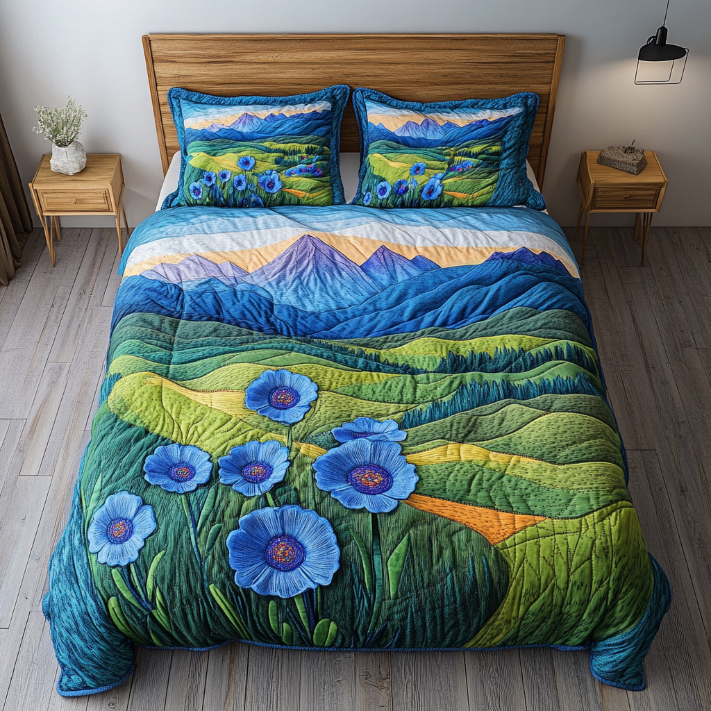 Endless Vista Quilted Bedding Set Duvet Cover Bedspread Flower Gifts For Her Endless Vista Quilted Bedding Set Duvet Cover Bedspread Flower Gifts For Her
