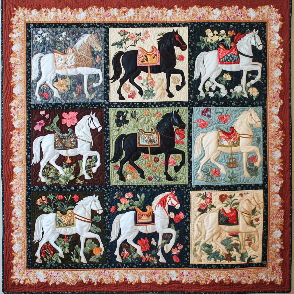 Equestrian Charm Quilted Blanket Cute Throw Blanket Gifts For Young Horse Riders Equestrian Charm Quilted Blanket Cute Throw Blanket Gifts For Young Horse Riders