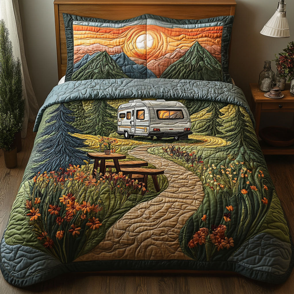 Escape RV Quilted Bedding Set Duvet Cover Bedspread Themed Camping Gifts Escape RV Quilted Bedding Set Duvet Cover Bedspread Themed Camping Gifts