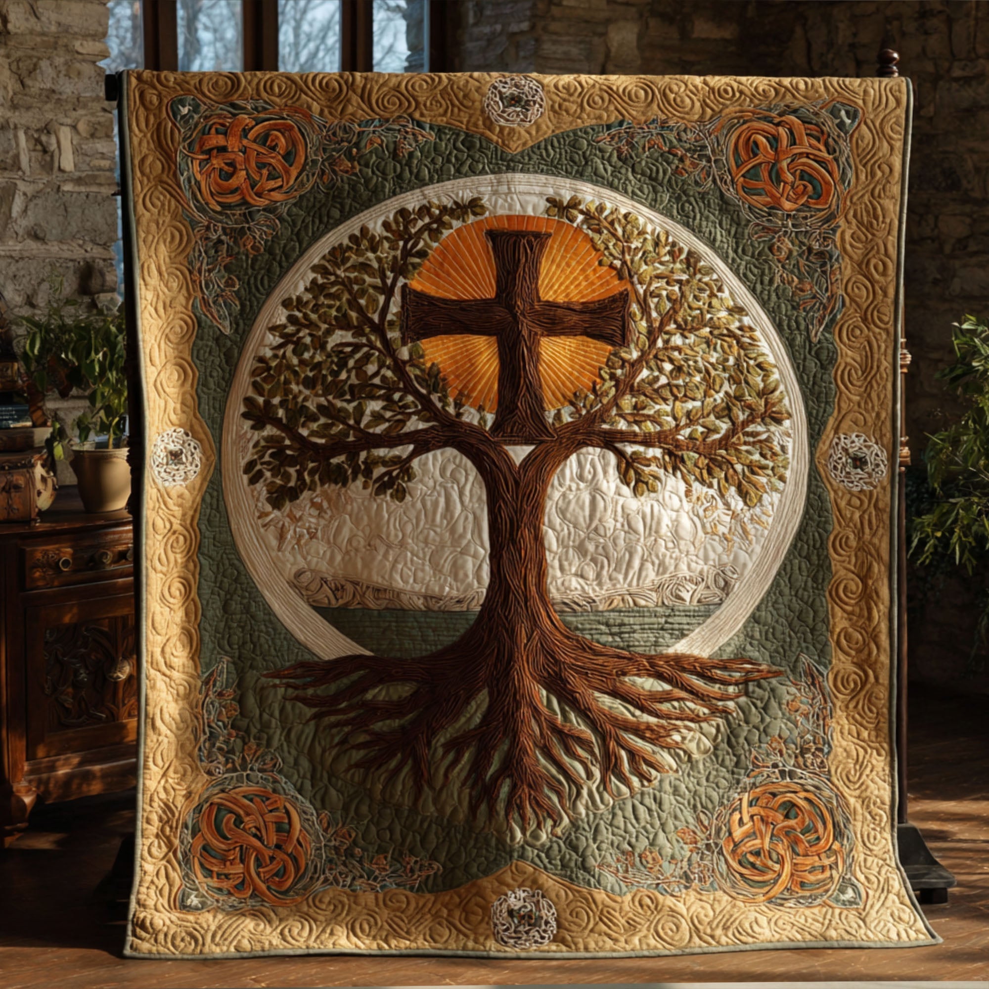 Eternal Cross Quilted Blanket Nice Throw Blanket Gifts For Religious Man Eternal Cross Quilted Blanket Nice Throw Blanket Gifts For Religious Man