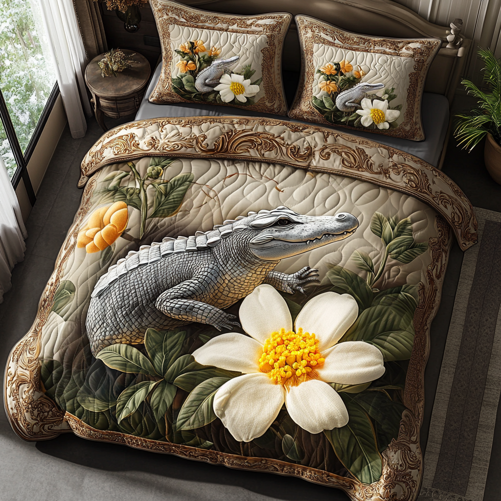 Everglades Alligator Bloom Quilted Bedding Set Duvet Cover Bed Sheet Set Unique Alligator Gifts Crocodile Everglades Alligator Bloom Quilted Bedding Set Duvet Cover Bed Sheet Set Unique Alligator Gifts Crocodile