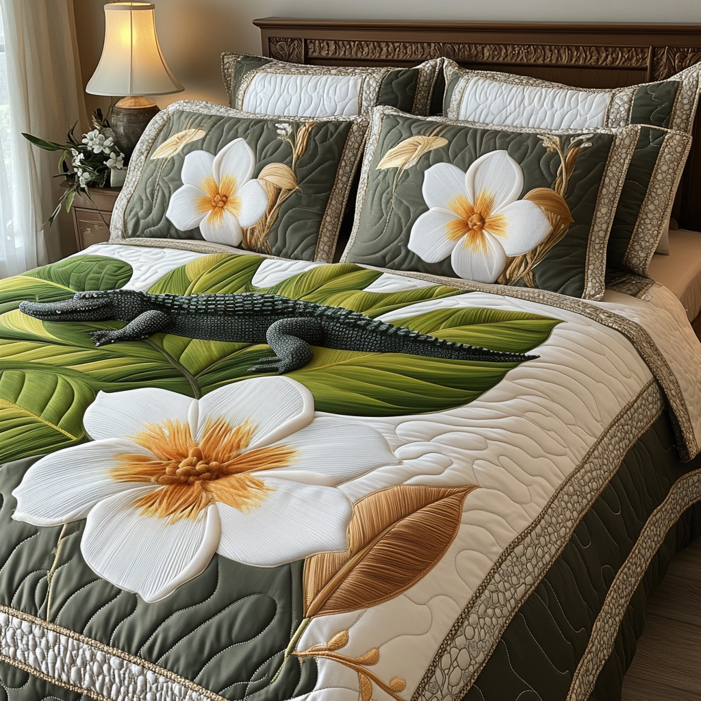 Everglades Alligator Blossom Quilted Bedding Set Duvet Cover Bed Sheet Set Alligator Gift Shop Everglades Alligator Blossom Quilted Bedding Set Duvet Cover Bed Sheet Set Alligator Gift Shop