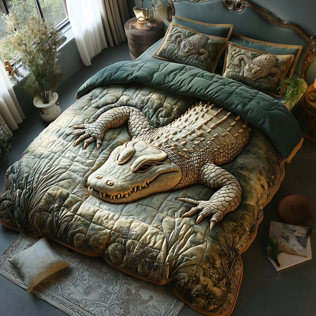 Everglades Alligator Quilted Bedding Set Duvet Cover Bed Sheet Set Alligator Gift Ideas