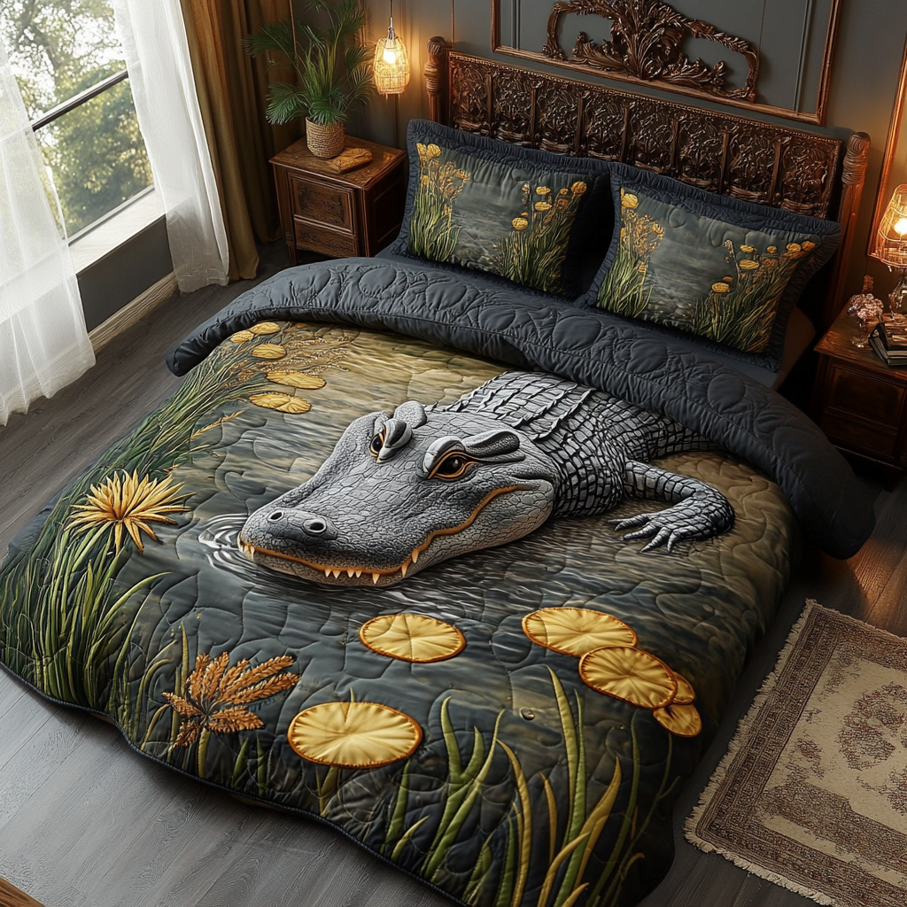 Everglades Alligator Track Quilted Bedding Set Duvet Cover Bed Sheet Set Crocodile Gifts Items Everglades Alligator Track Quilted Bedding Set Duvet Cover Bed Sheet Set Crocodile Gifts Items