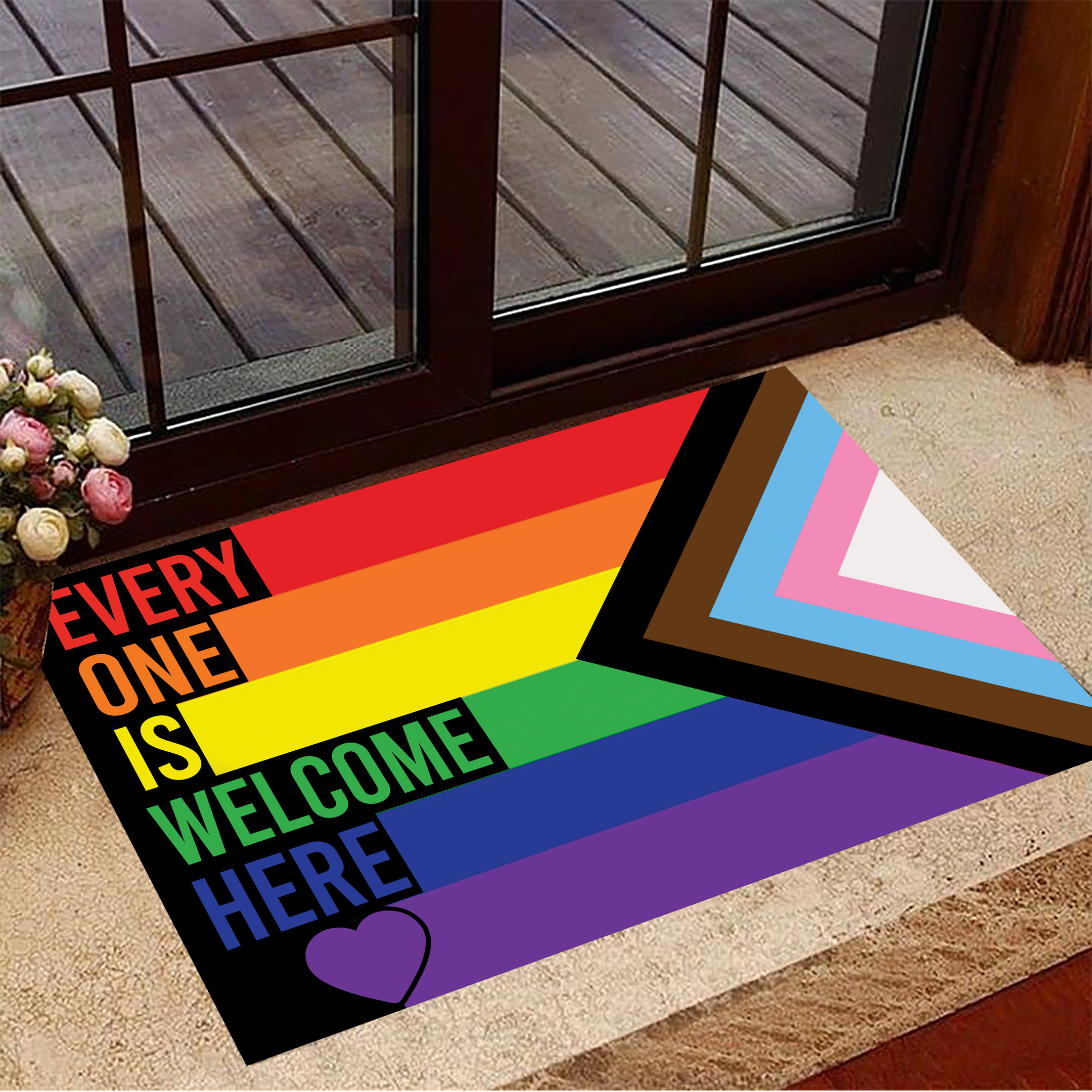 Everyone Is Welcome Here Progress Pride Doormat LGBTQ Pride Merch Pride Month Gifts Everyone Is Welcome Here Progress Pride Doormat LGBTQ Pride Merch Pride Month Gifts