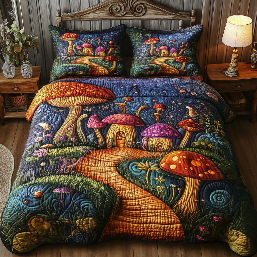 Fairy Fungi Quilted Bedding Set Duvet Cover Bed Sheet Set Mushroom Presents Fairy Fungi Quilted Bedding Set Duvet Cover Bed Sheet Set Mushroom Presents
