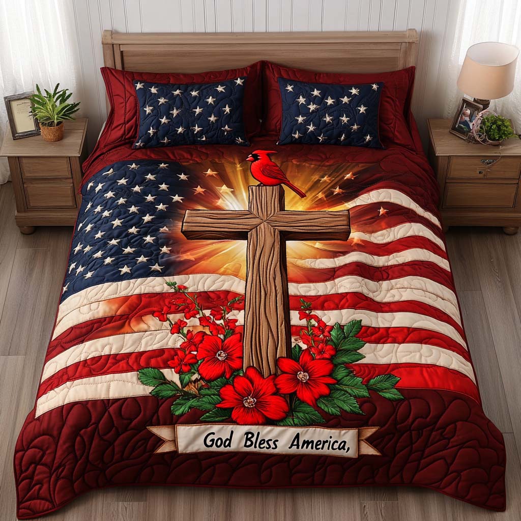 Faith and Freedom Quilted Bedding Set Duvet Cover Merch Faith Based Mother'S Day Gifts