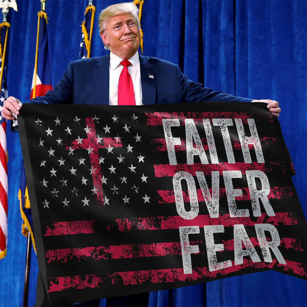 Faith Over Fear American Flag Old Retro Cross Faith Christian Outdoor Decor Gifts