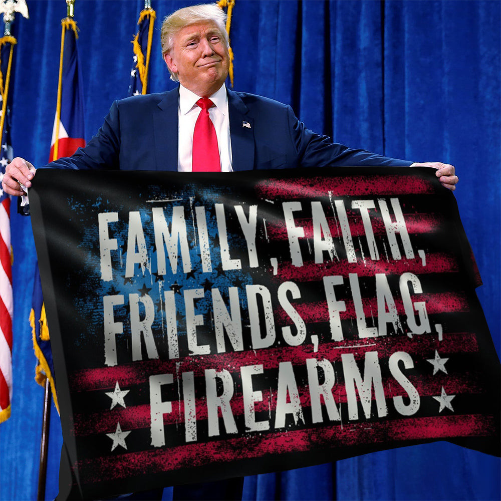 Family Faith Friends Flag Firearms Old Retro Flag Christian Firearms Lovers Decor Family Faith Friends Flag Firearms Old Retro Flag Christian Firearms Lovers Decor