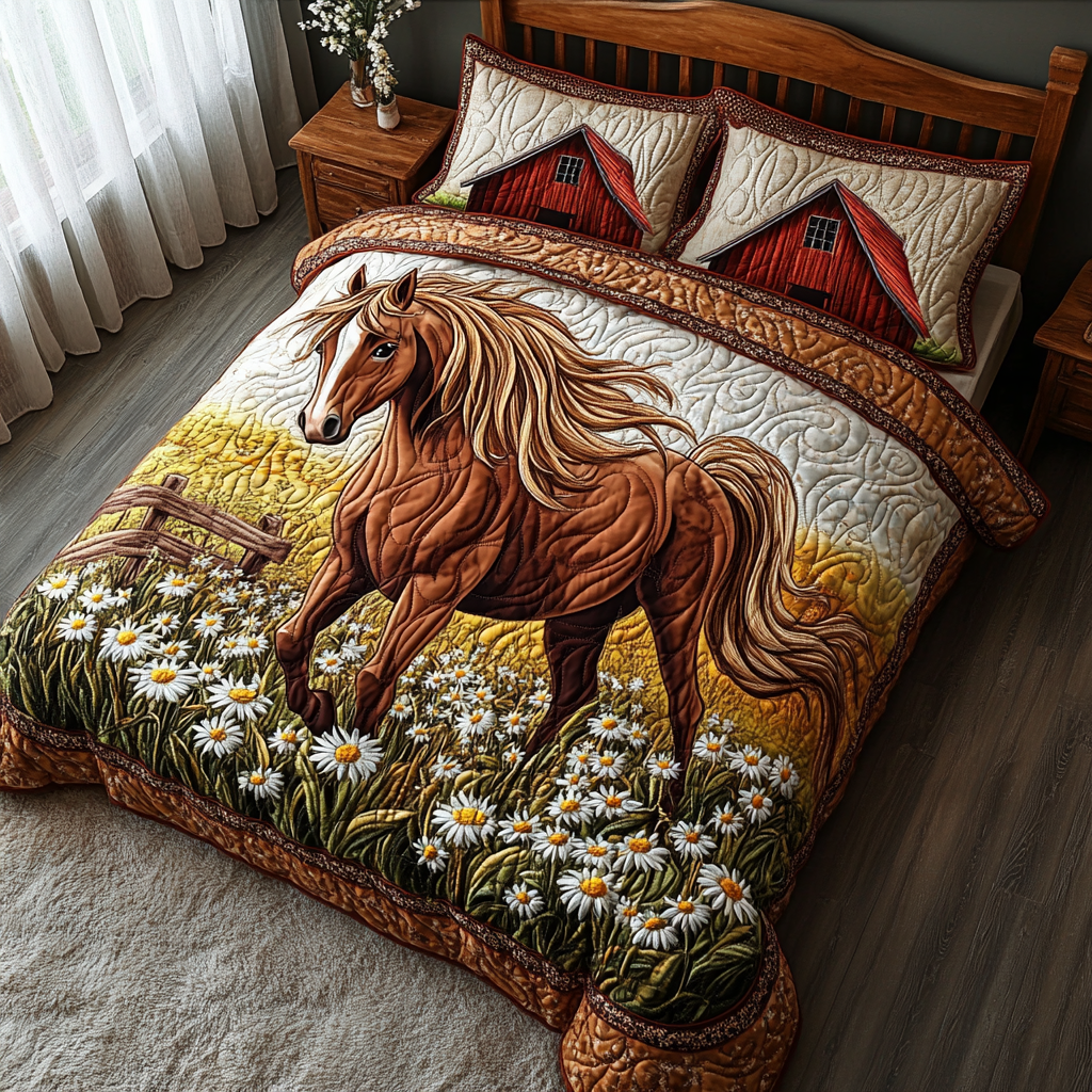 Farm Horse Quilted Bedding Set Duvet Cover Bedspread Equestrian Gifts For Christmas Farm Horse Quilted Bedding Set Duvet Cover Bedspread Equestrian Gifts For Christmas