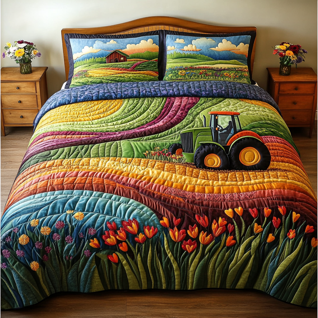 Farm Power Quilted Bedding Set Duvet Cover Bedspread Farmer Tractor Gifts For Him Farm Power Quilted Bedding Set Duvet Cover Bedspread Farmer Tractor Gifts For Him