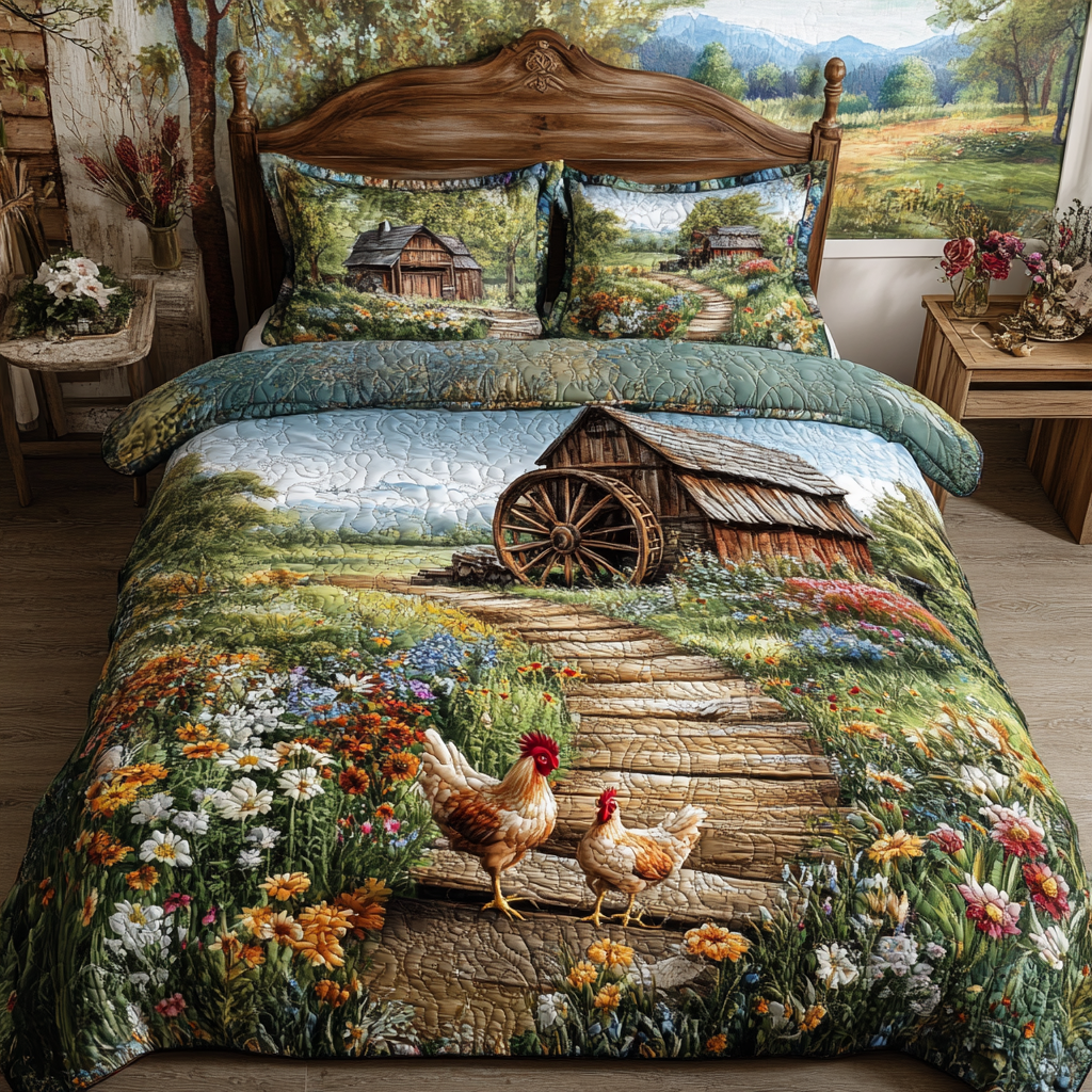 Farmyard Charm Quilted Bedding Set Duvet Cover Bed Sheet Set Unique Gifts For Chicken Lovers Farmyard Charm Quilted Bedding Set Duvet Cover Bed Sheet Set Unique Gifts For Chicken Lovers