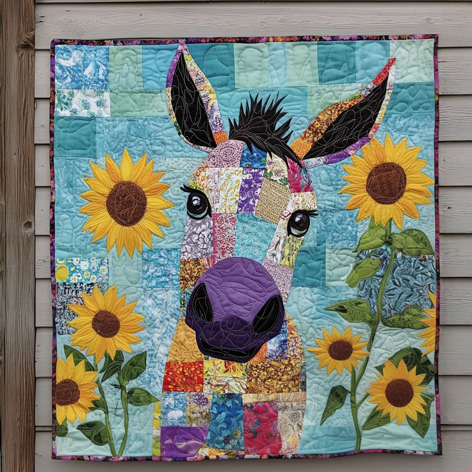 Farmyard Charm Quilted Blanket Cute Colorful Blanket Best Gifts For A Donkey Lover