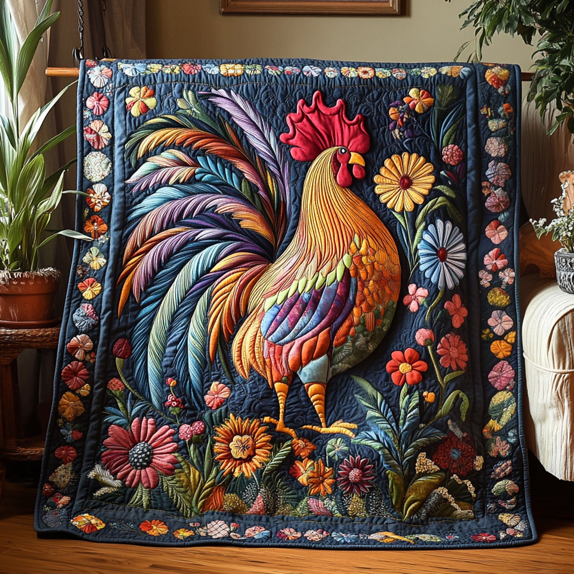 Farmyard Fancy Quilted Blanket Cute Colorful Blanket Chicken Gifts For Him Her Farmyard Fancy Quilted Blanket Cute Colorful Blanket Chicken Gifts For Him Her