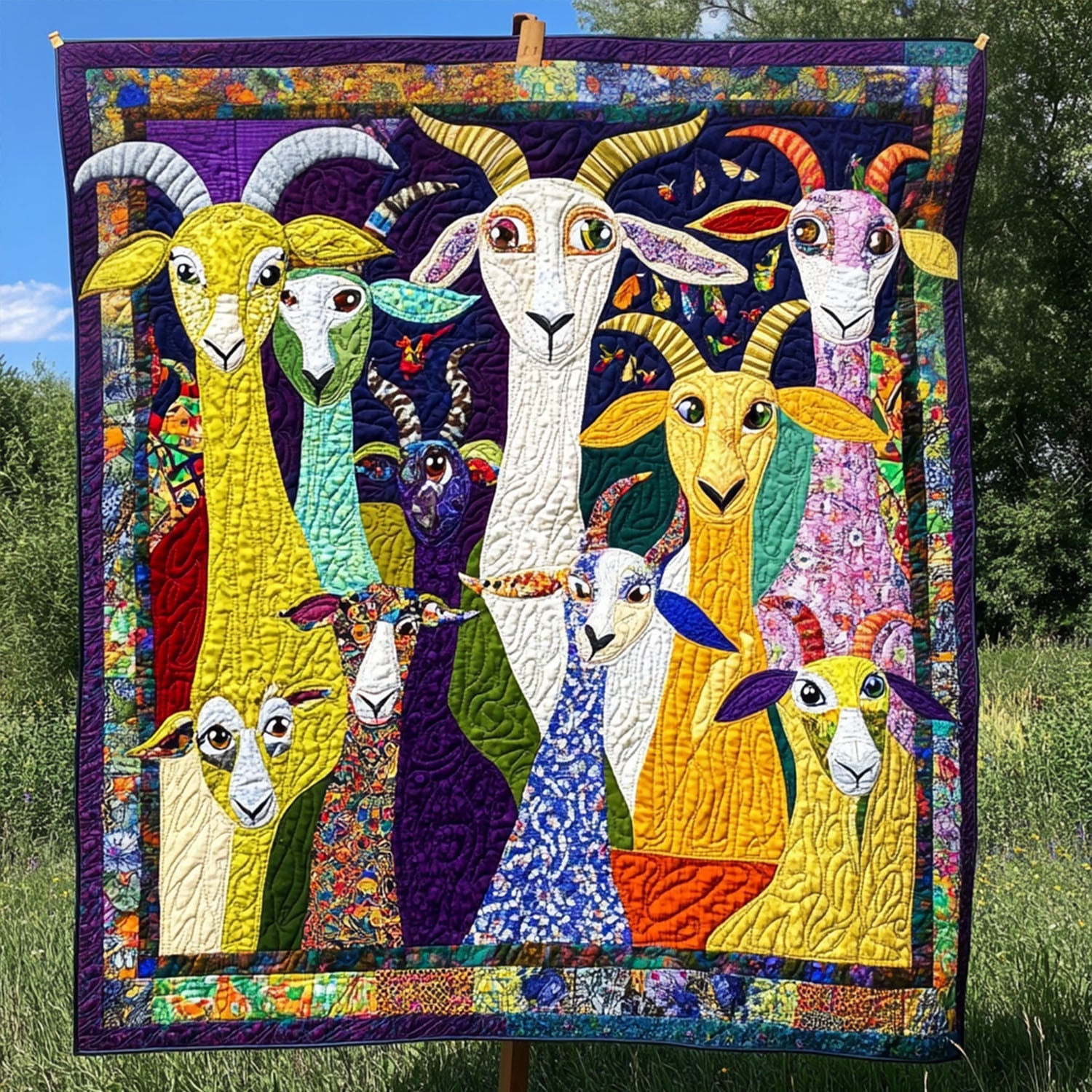 Farmyard Fiesta Quilted Blanket Cute Colorful Blanket Best Gifts For Goat Lovers Farmyard Fiesta Quilted Blanket Cute Colorful Blanket Best Gifts For Goat Lovers