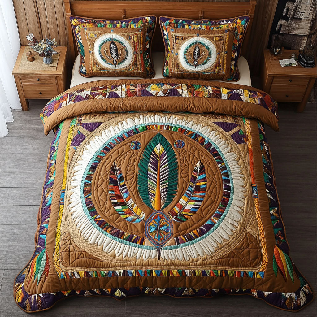 Feather Circle Quilted Bedding Set Duvet Cover Merch Native American Presents