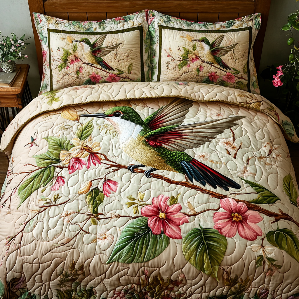 Feather Garden Quilted Bedding Set Duvet Cover Bed Sheet Set Great Hummingbird Themed Gifts