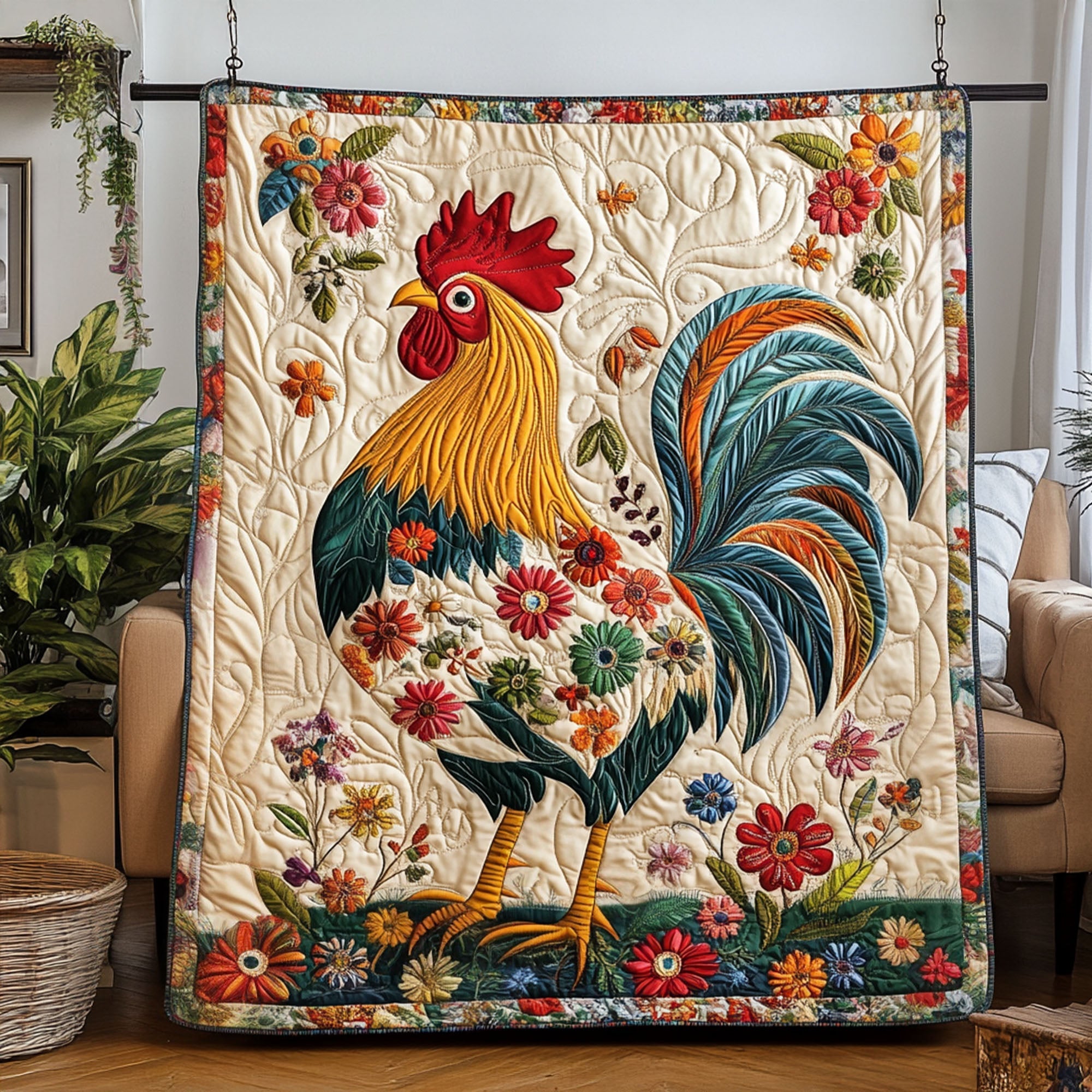 Feather Meadow Quilted Blanket Cute Colorful Blanket Chicken Related Gifts Feather Meadow Quilted Blanket Cute Colorful Blanket Chicken Related Gifts