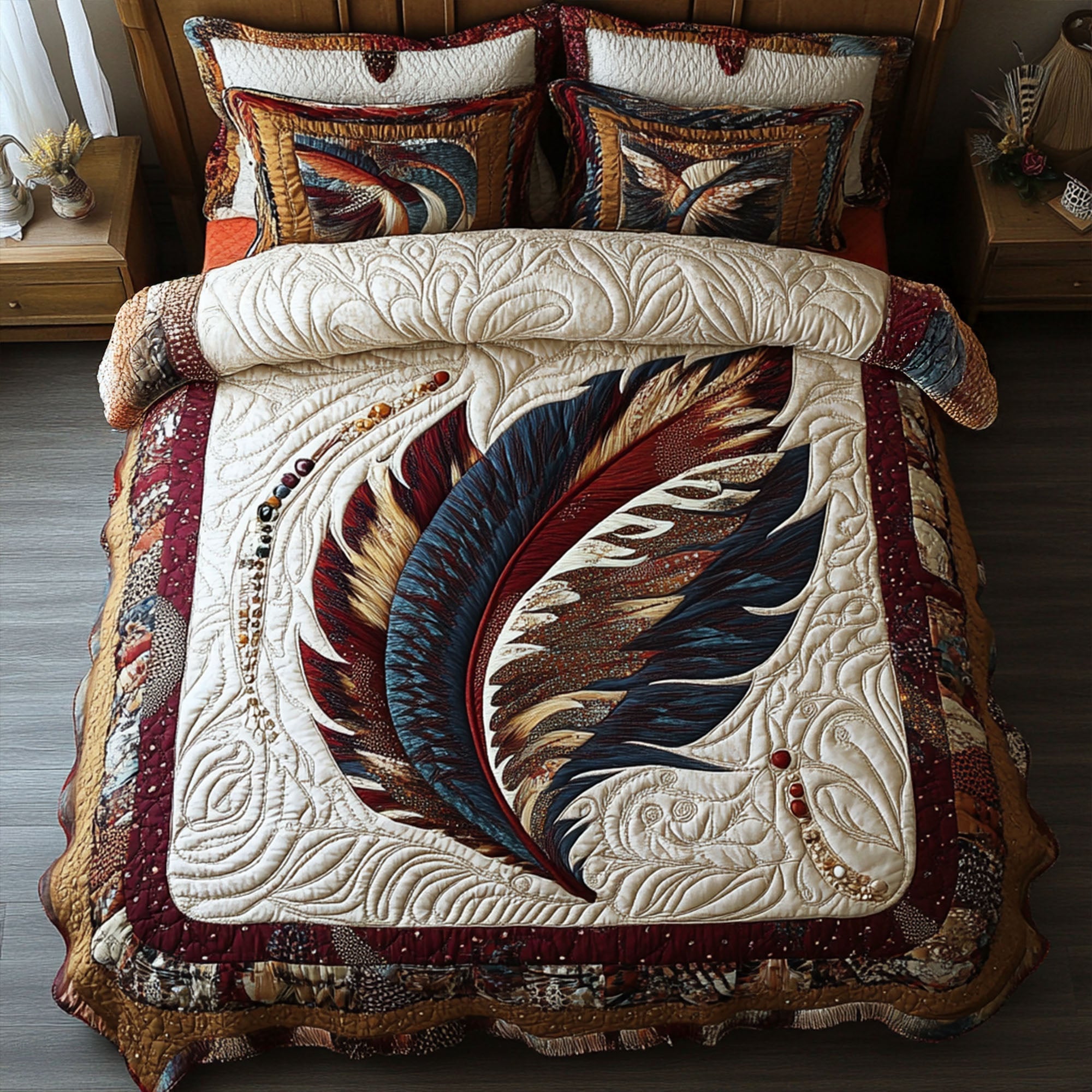 Feather Shield Quilted Bedding Set Duvet Cover Merch Native Gifts For Men Feather Shield Quilted Bedding Set Duvet Cover Merch Native Gifts For Men