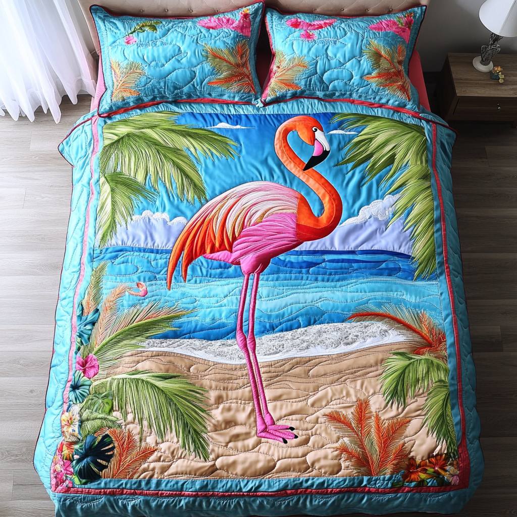 Feathered Beauty Quilted Bedding Set Duvet Cover Bedspread Flamingo Novelty Gifts Feathered Beauty Quilted Bedding Set Duvet Cover Bedspread Flamingo Novelty Gifts