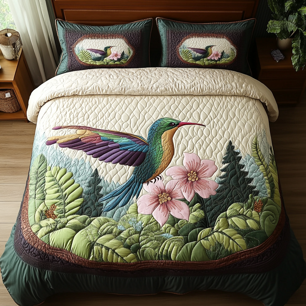 Feathered Charm Quilted Bedding Set Duvet Cover Bed Sheet Set Awesome Hummingbird Gifts