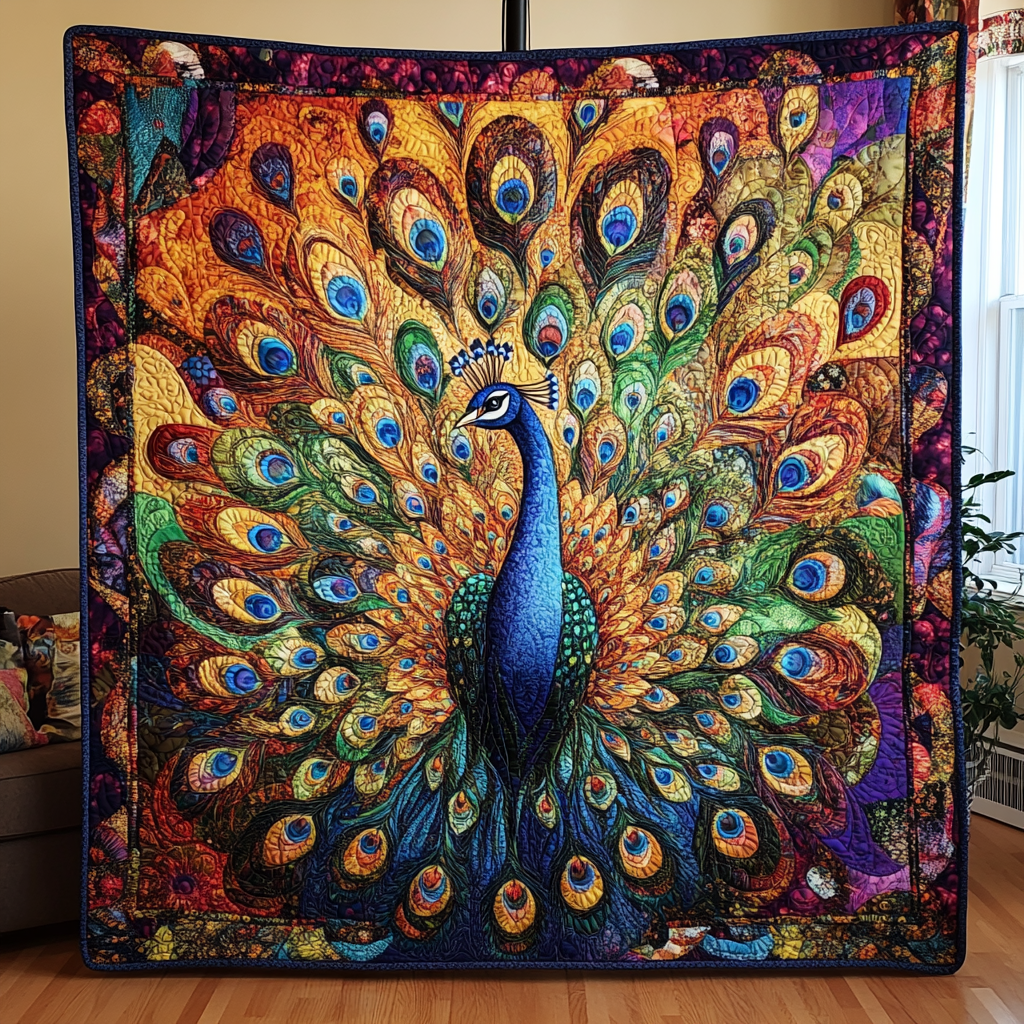 Feathered Elegance Quilted Blanket Cute Colorful Blanket Peacock Theme Gifts Items Feathered Elegance Quilted Blanket Cute Colorful Blanket Peacock Theme Gifts Items