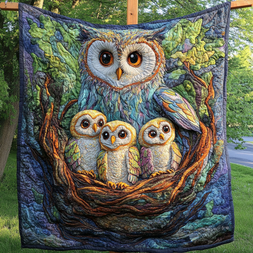 Feathered Family Quilted Blanket Sofa Throw Blanket Best Gifts For Owl Lovers