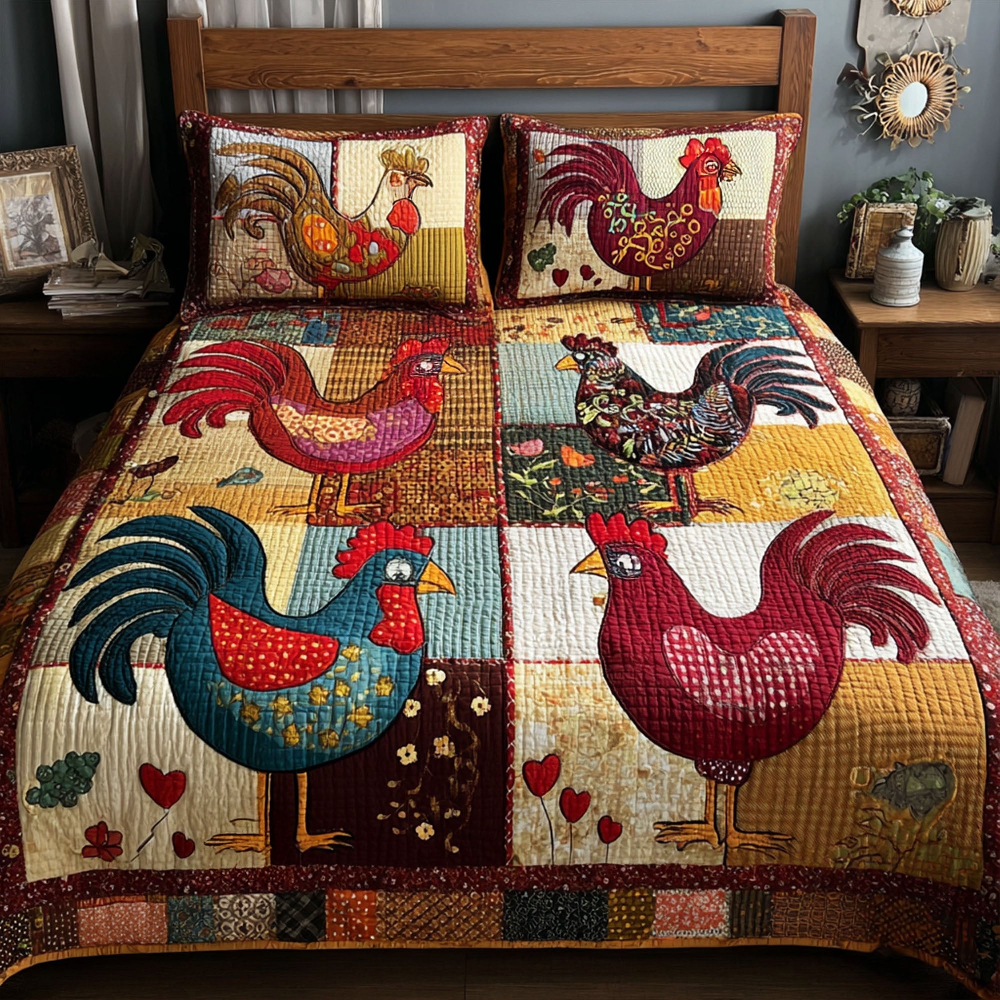 Feathered Field Quilted Bedding Set Duvet Cover Merch Chicken Christmas Presents Feathered Field Quilted Bedding Set Duvet Cover Merch Chicken Christmas Presents