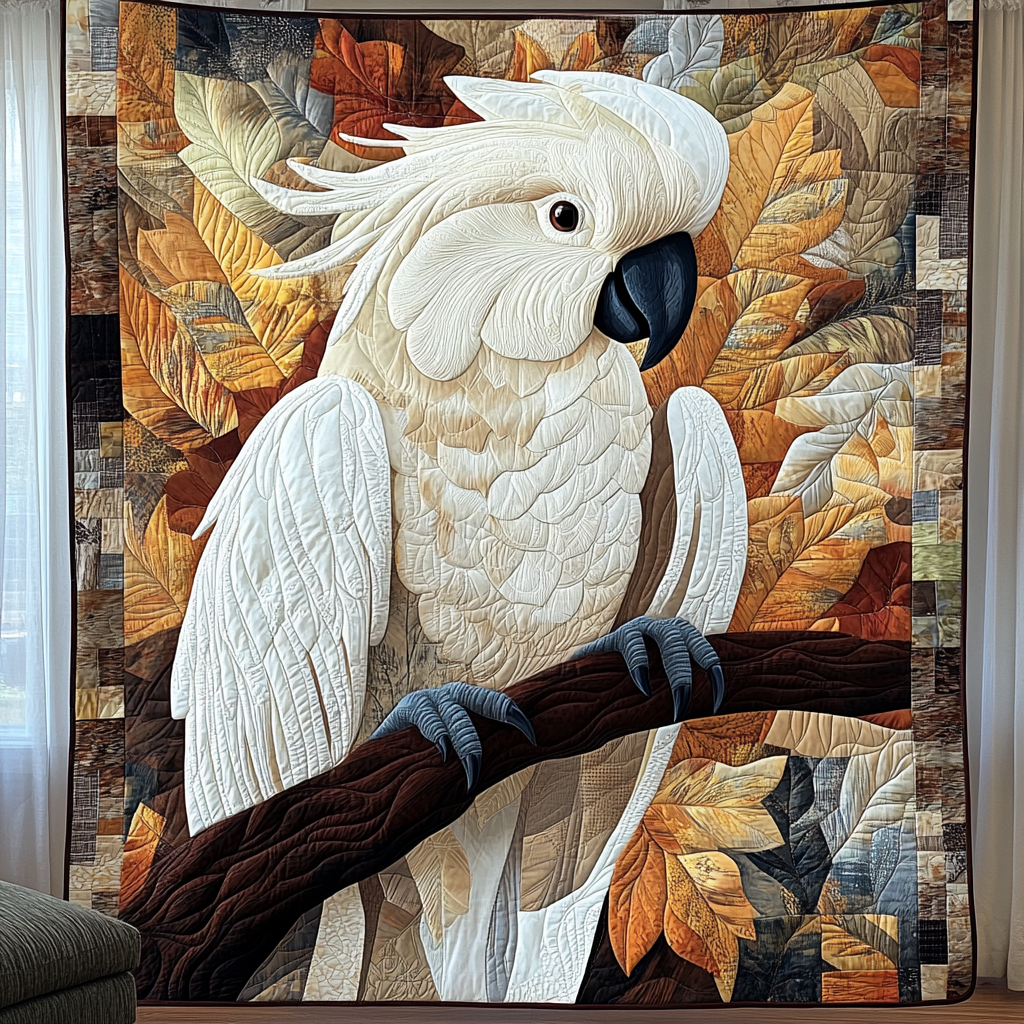 Feathered Friend Quilted Blanket Cute Throw Blanket Cockatoo Gift Ideas