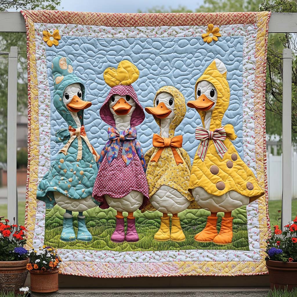 Feathered Friends Quilted Blanket Cute Colorful Blanket Duck Christmas Gifts