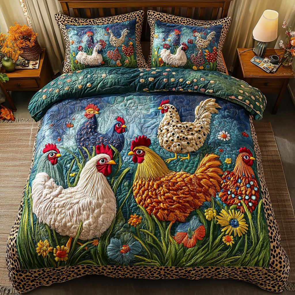 Feathered Grace Quilted Bedding Set Duvet Cover Bed Sheet Set Chicken Lover Presents Feathered Grace Quilted Bedding Set Duvet Cover Bed Sheet Set Chicken Lover Presents
