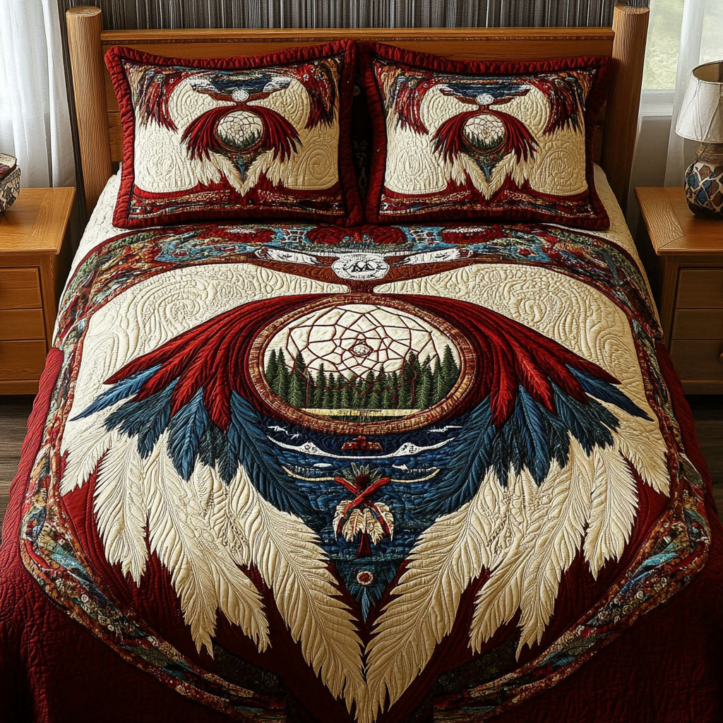 Feathered Protection Quilted Bedding Set Duvet Cover Merch Unique Native American Gifts