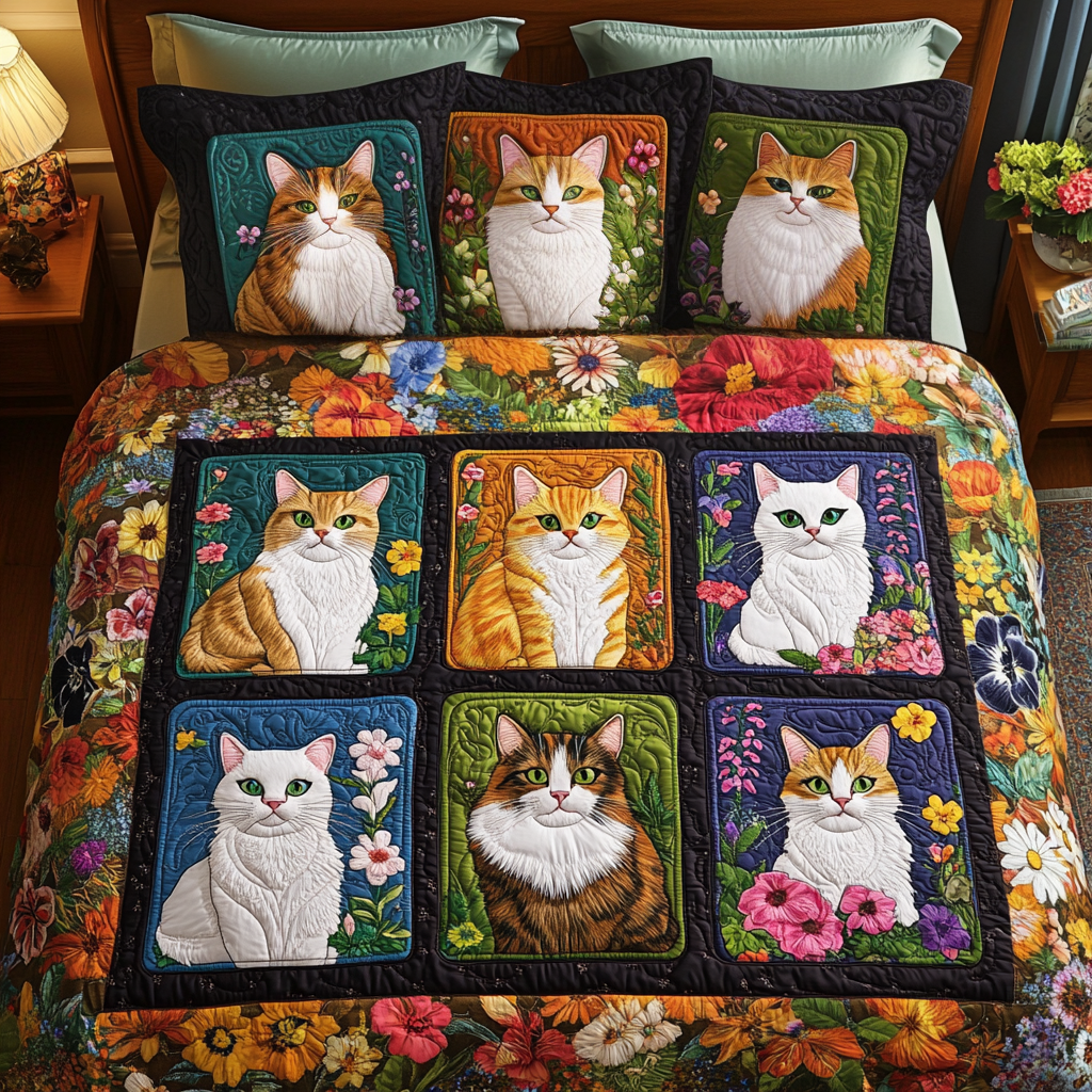 Feline Garden Quilted Bedding Set Duvet Cover Bed Sheet Set Funny Cat Presents Feline Garden Quilted Bedding Set Duvet Cover Bed Sheet Set Funny Cat Presents