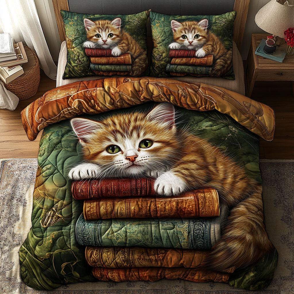 Feline Library Quilted Bedding Set Duvet Cover Bed Sheet Set Presents For Cat People Feline Library Quilted Bedding Set Duvet Cover Bed Sheet Set Presents For Cat People