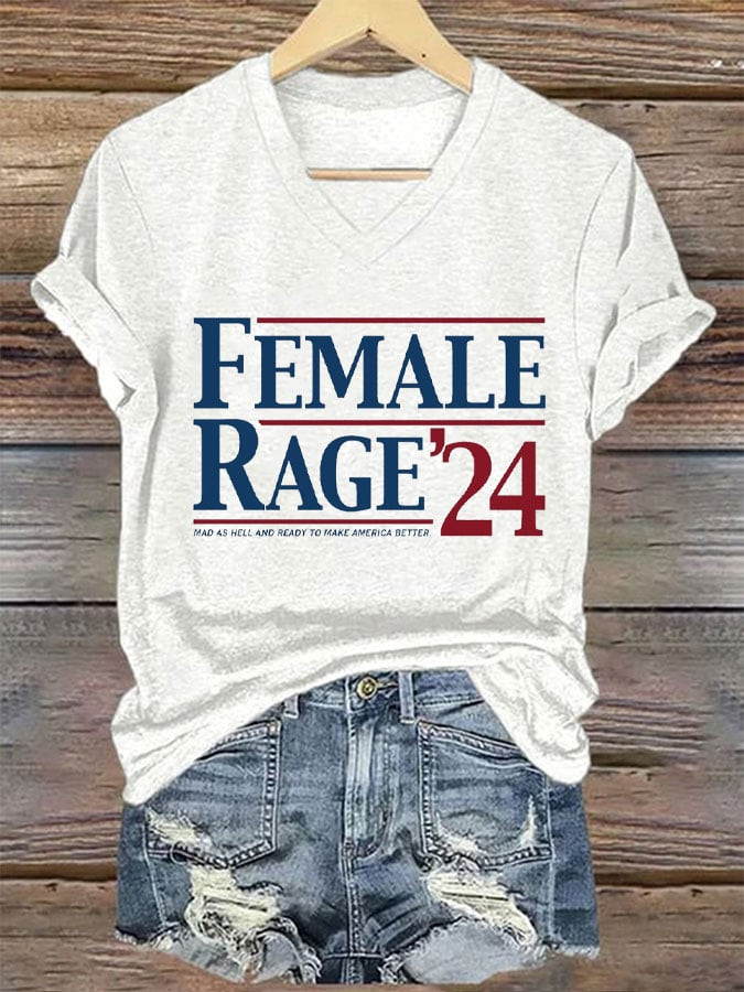 Female Rage 2024 V-Neck T-Shirt Mad 45 Hell And Ready To Make America Batter Political Apparel Female Rage 2024 V-Neck T-Shirt Mad 45 Hell And Ready To Make America Batter Political Apparel