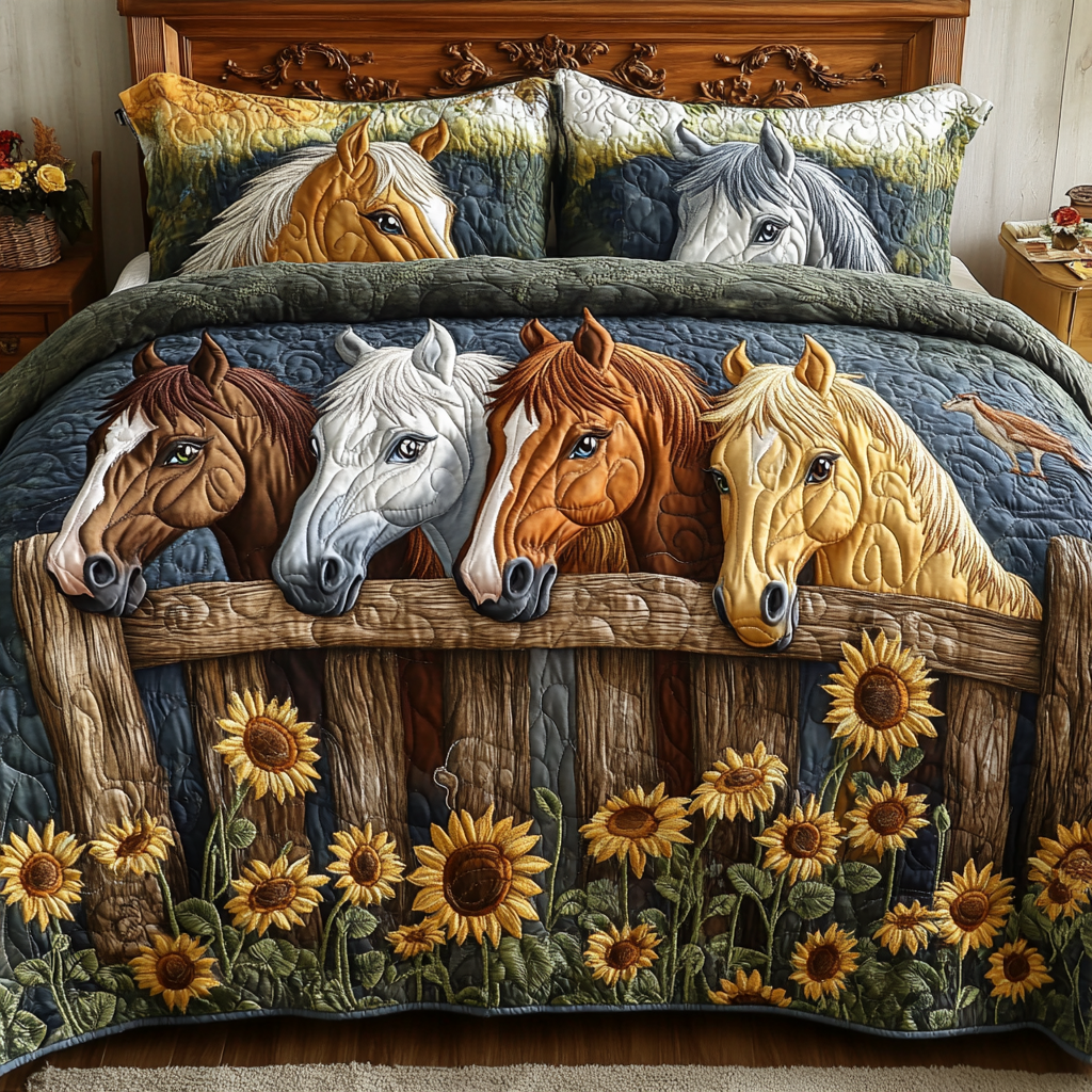 Fence Friends Quilted Bedding Set Duvet Cover Merch Gifts For Teenage Horse Lovers Fence Friends Quilted Bedding Set Duvet Cover Merch Gifts For Teenage Horse Lovers