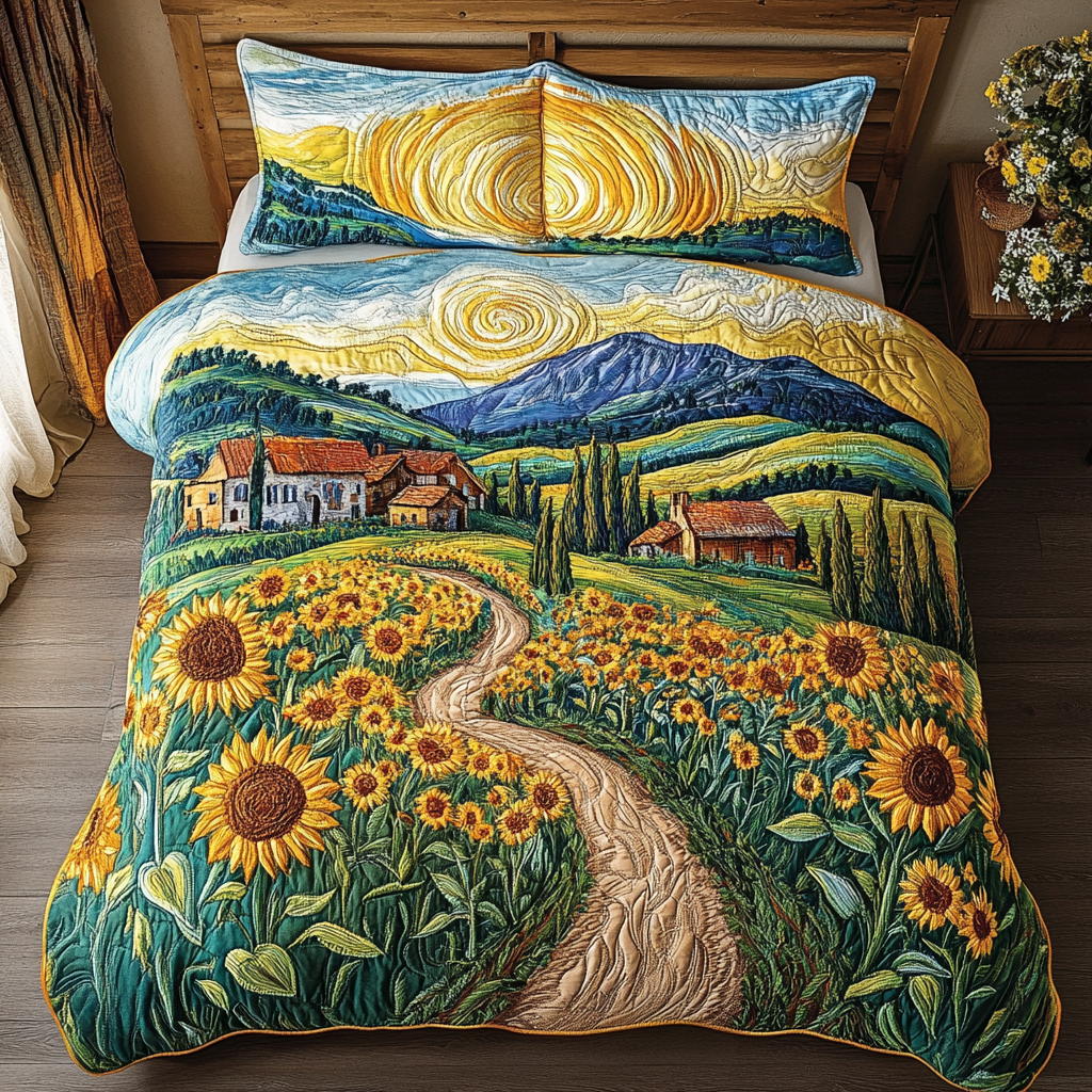 Field Dream Quilted Bedding Set Duvet Cover Bedspreads Sunflower Gifts For Her Field Dream Quilted Bedding Set Duvet Cover Bedspreads Sunflower Gifts For Her