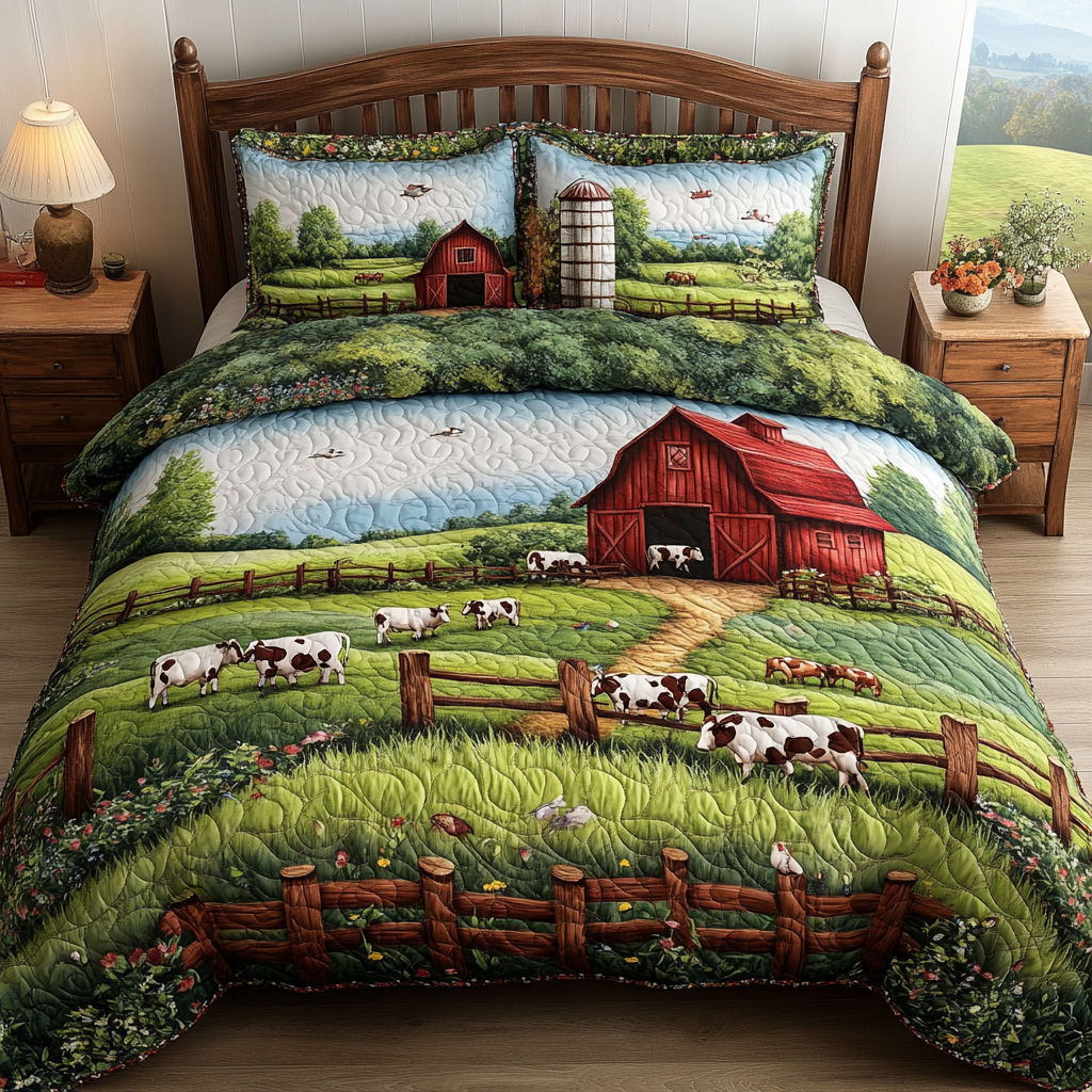 Field Horizon Quilted Bedding Set Duvet Cover Bedspread Unique Gifts For Farmers
