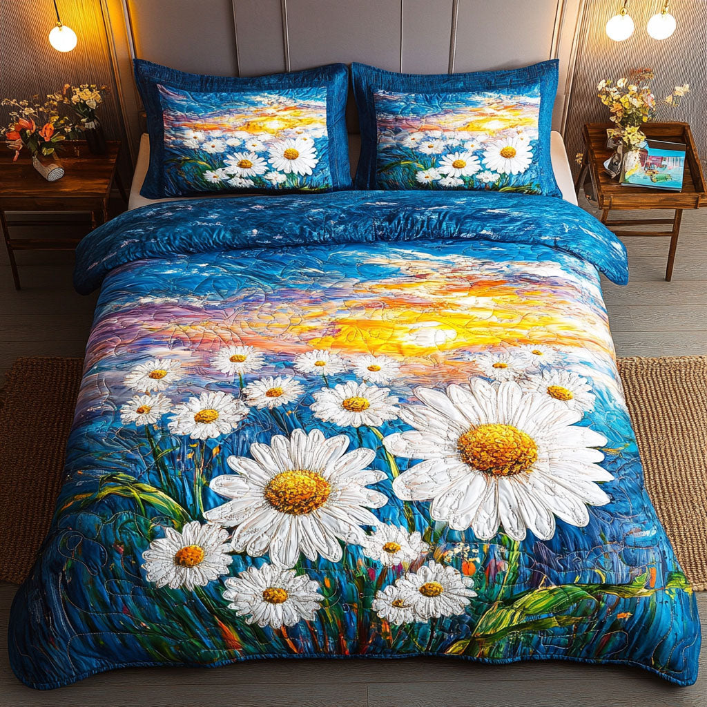 Field of Daisies Quilted Bedding Set Duvet Cover Bedspread Unique Daisy Gifts Field of Daisies Quilted Bedding Set Duvet Cover Bedspread Unique Daisy Gifts