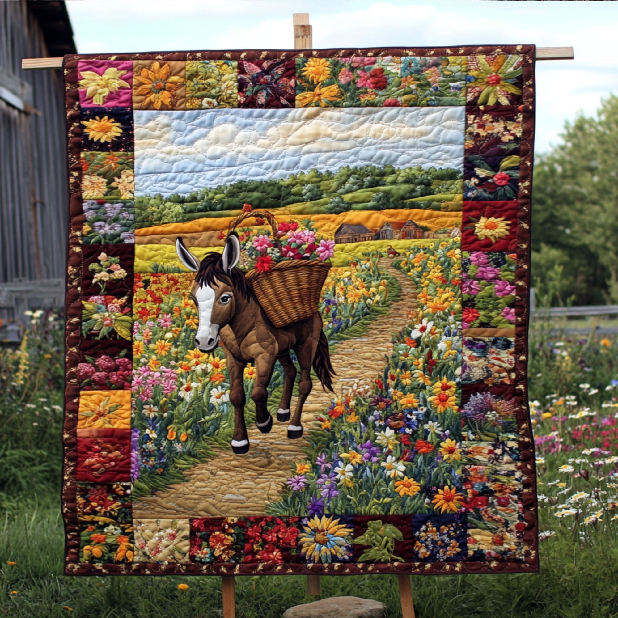 Field of Smiles Quilted Blanket Cute Throw Blanket Gifts For Donkey Lovers Field of Smiles Quilted Blanket Cute Throw Blanket Gifts For Donkey Lovers