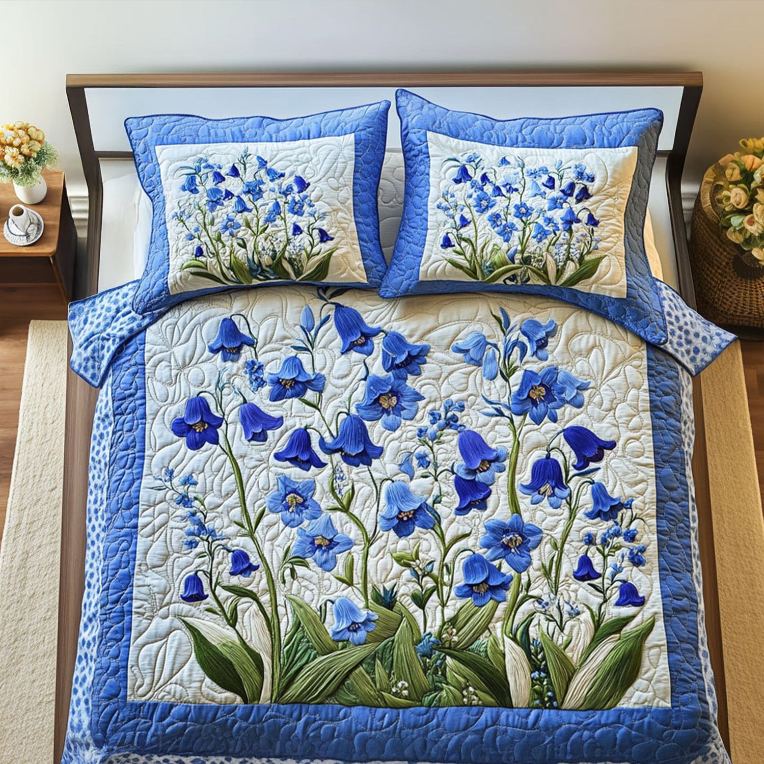 Fields of Blue Quilted Bedding Set Duvet Cover Bed Sheet Set Gifts For The Flower Lover Fields of Blue Quilted Bedding Set Duvet Cover Bed Sheet Set Gifts For The Flower Lover