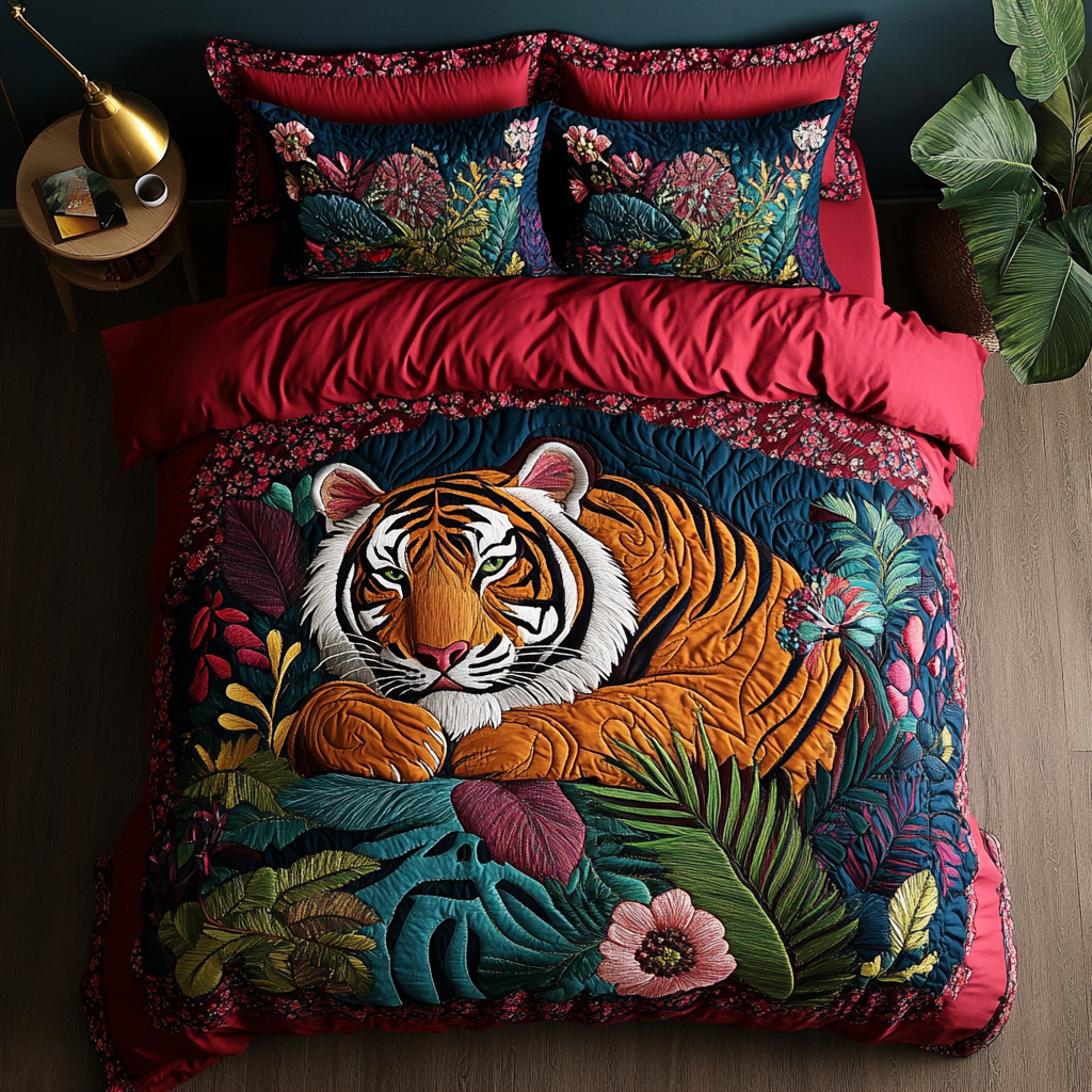 Fierce Tiger Quilted Bedding Set Duvet Cover Bed Sheet Set Tiger Christmas Gifts Fierce Tiger Quilted Bedding Set Duvet Cover Bed Sheet Set Tiger Christmas Gifts
