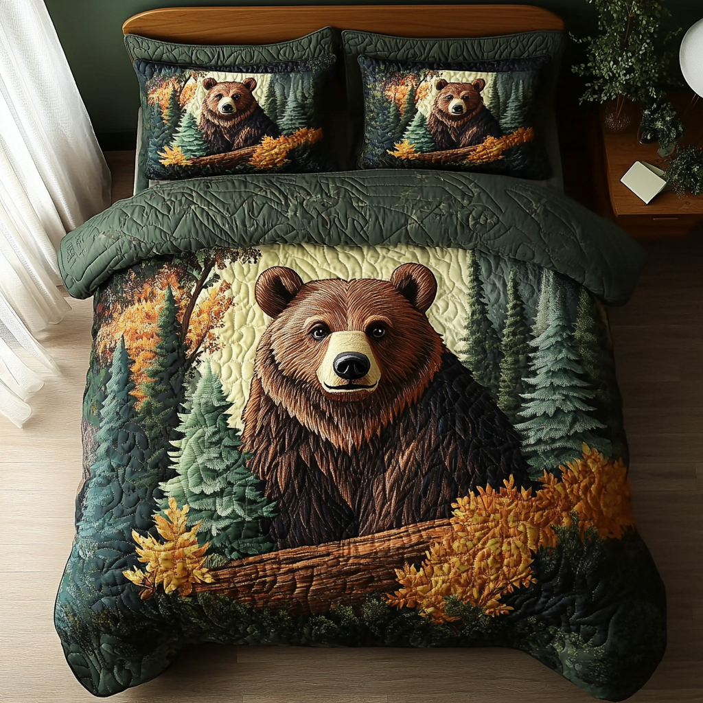 Fierce Wilderness Quilted Bedding Set Duvet Cover Bed Sheet Set Bear Gifts For Him Fierce Wilderness Quilted Bedding Set Duvet Cover Bed Sheet Set Bear Gifts For Him