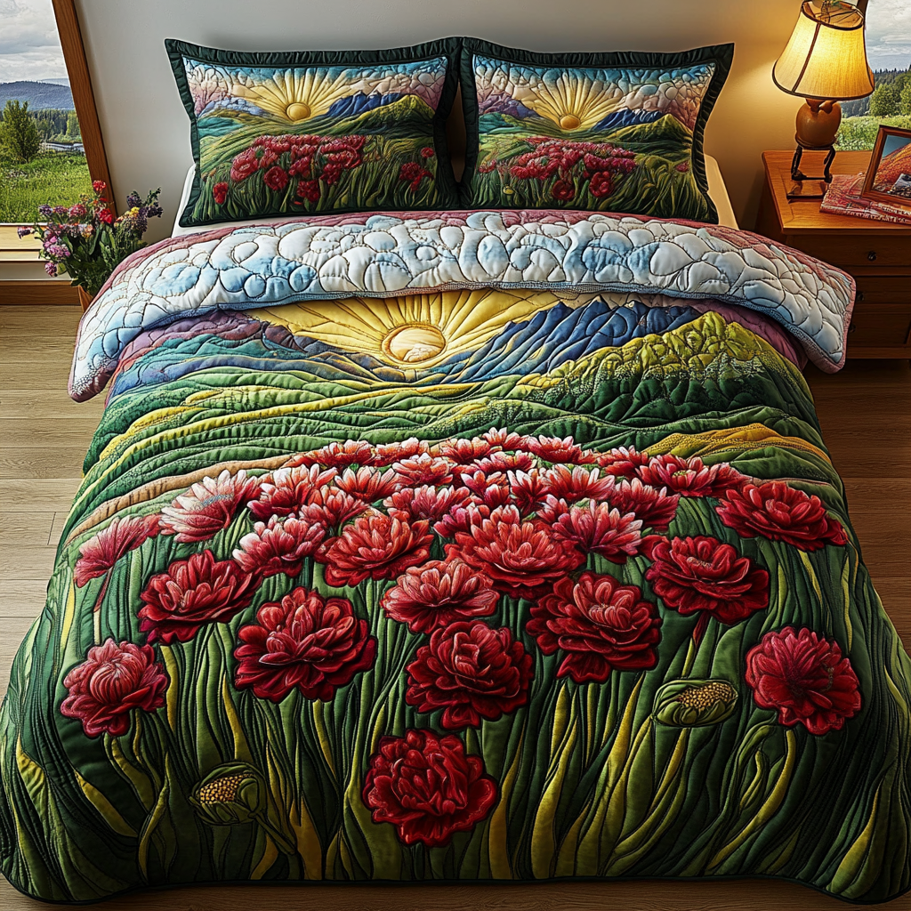 Fiery Carnation Quilted Bedding Set Duvet Cover Bedspread Christmas Gifts For Your Brother