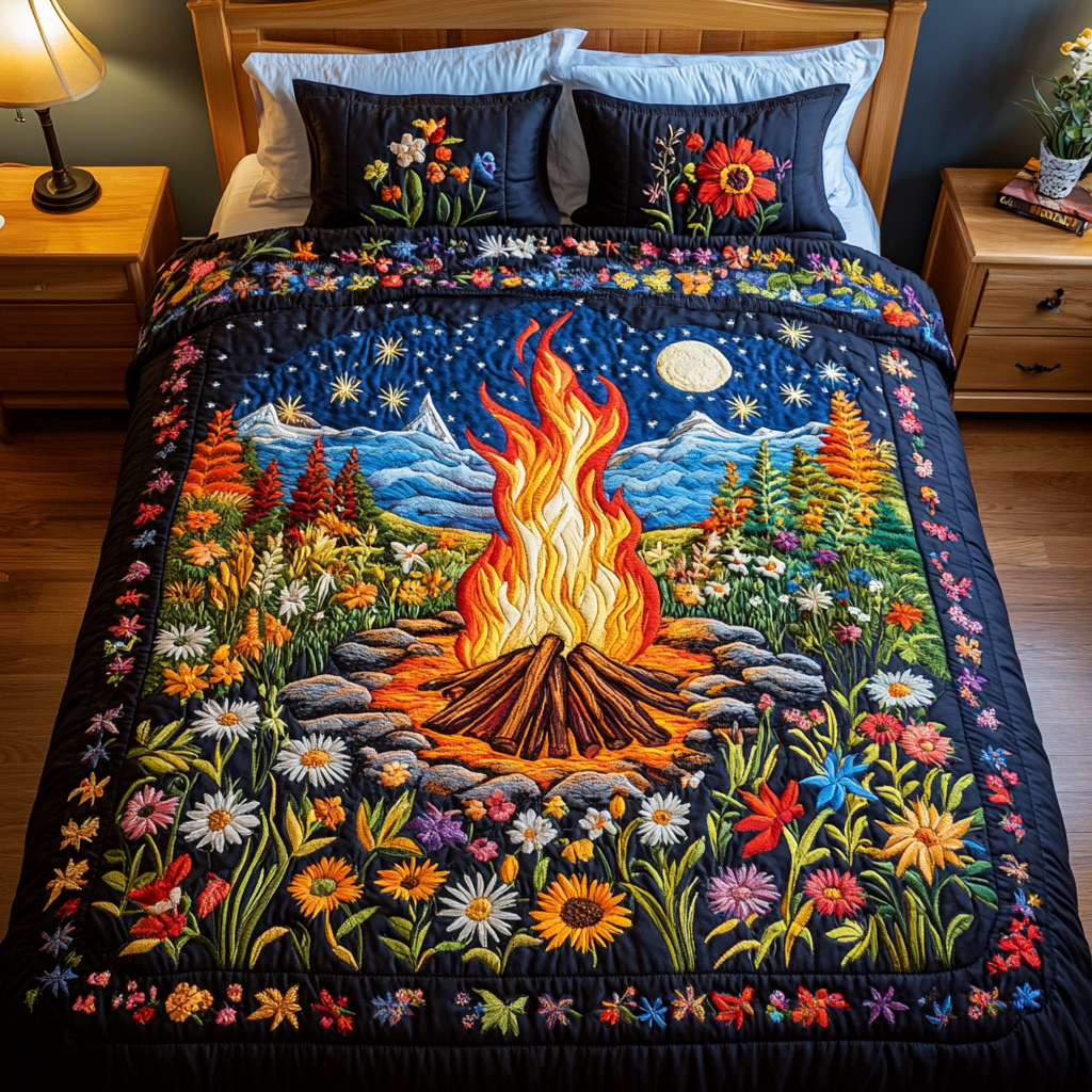 Firelight Quilted Bedding Set Duvet Cover Bed Sheet Set Gift For Campers For Him