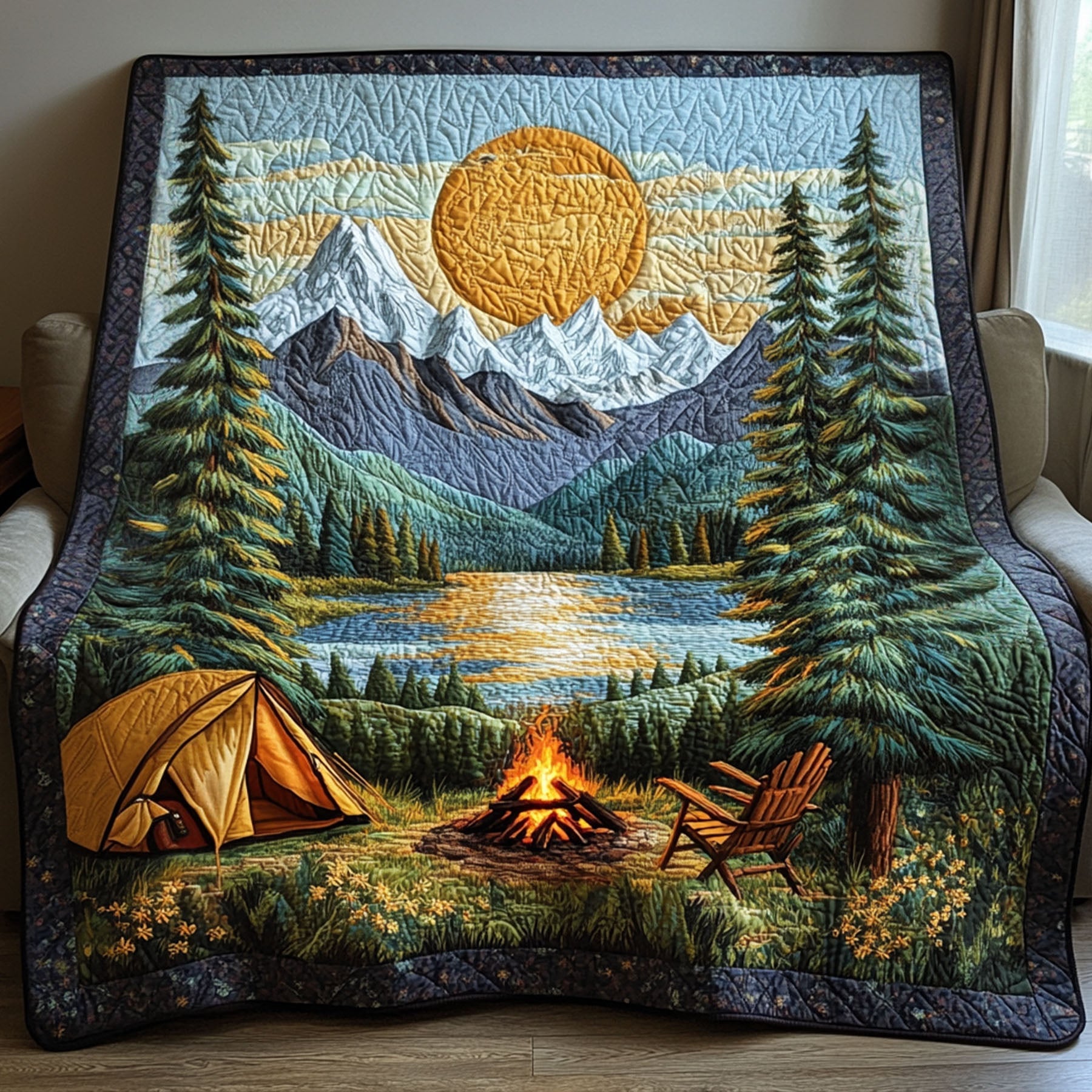 Fireside Comfort Quilted Blanket Cute Colorful Blanket Gifts For People With Campers Fireside Comfort Quilted Blanket Cute Colorful Blanket Gifts For People With Campers