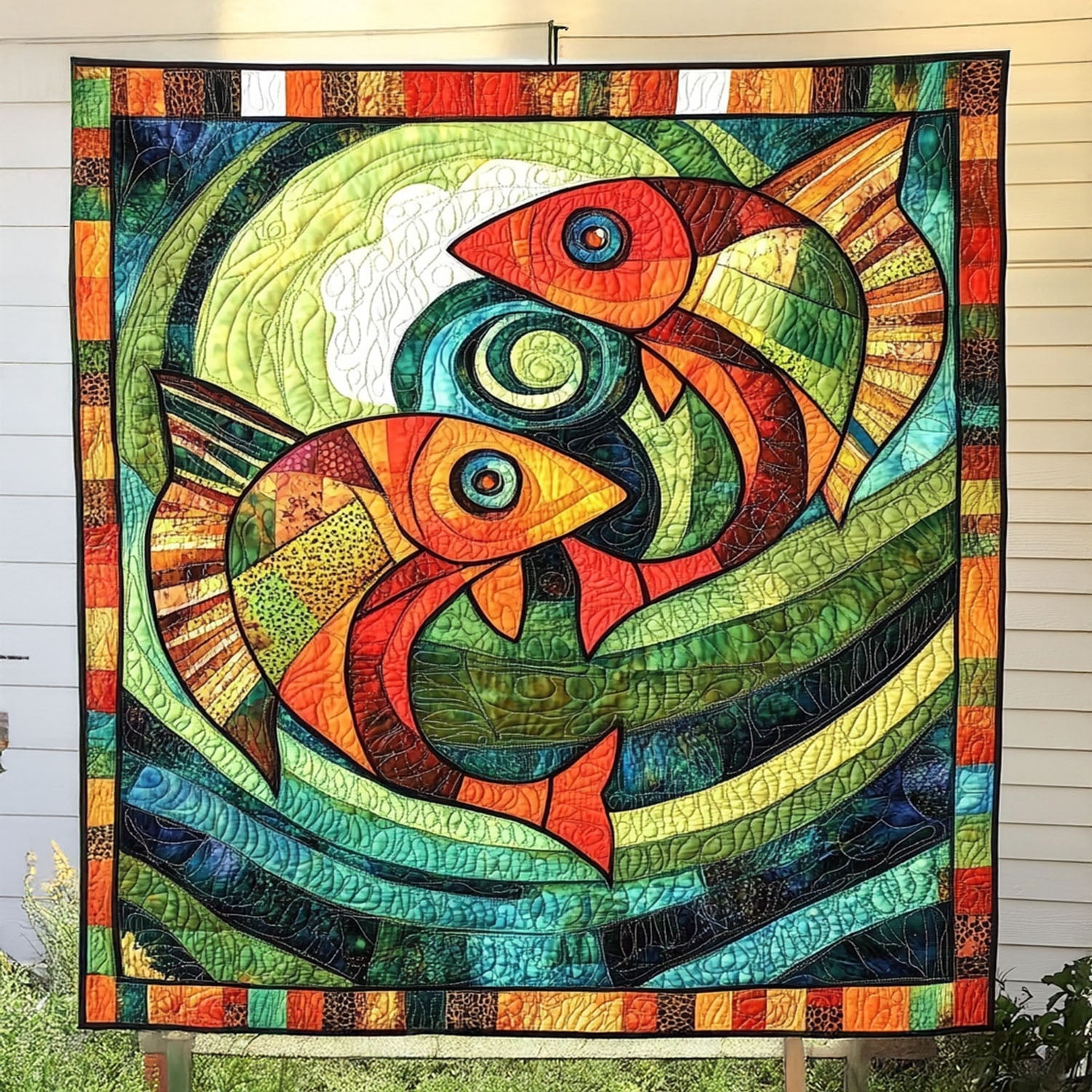 Fish in Motion Quilted Blanket Cute Throw Blanket Unique Fishing Gifts Fish in Motion Quilted Blanket Cute Throw Blanket Unique Fishing Gifts