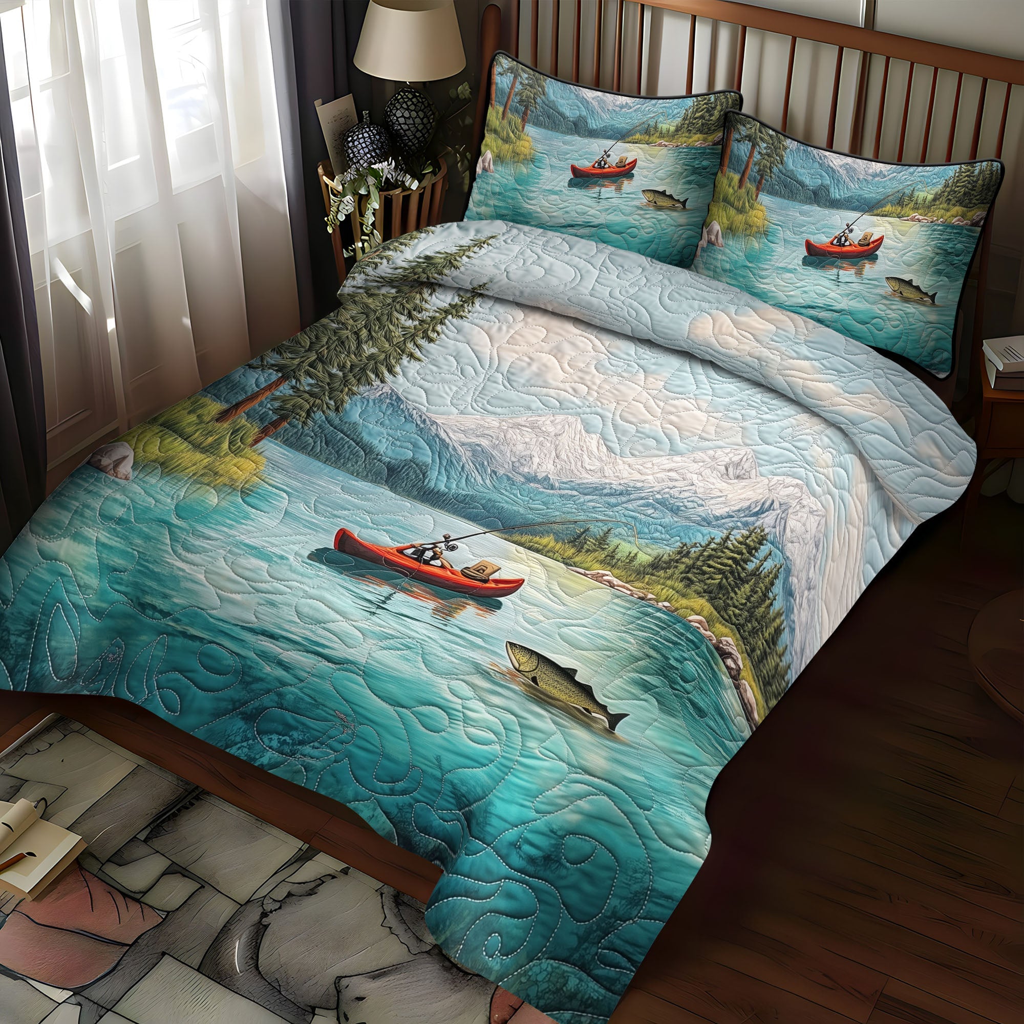 Fishing Bliss Quilted Bedding Set Duvet Cover Bed Sheet Set Cool Gifts For Kayakers Fishing Bliss Quilted Bedding Set Duvet Cover Bed Sheet Set Cool Gifts For Kayakers